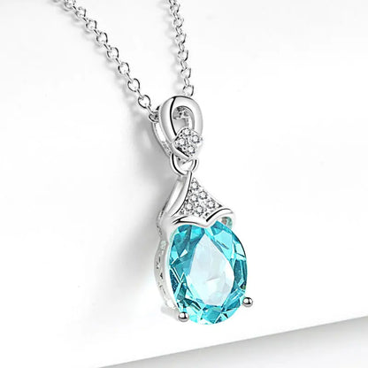 925 Sterling Silver Big Color Stone Pendant Chain Light Crystal Necklace for Women Excellent Jewelry Collarbone Chain 7355