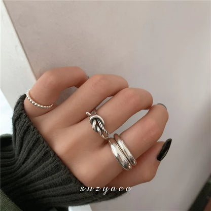 925 Sterling Silver Geometric Multilayer Round Bead Ring Female Fashion Punk Temperament Prevent Allergy Charm Jewelry