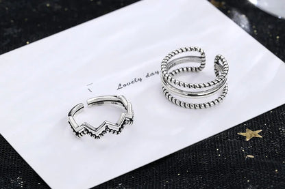 925 Sterling Silver Geometric Multilayer Round Bead Ring Female Fashion Punk Temperament Prevent Allergy Charm Jewelry