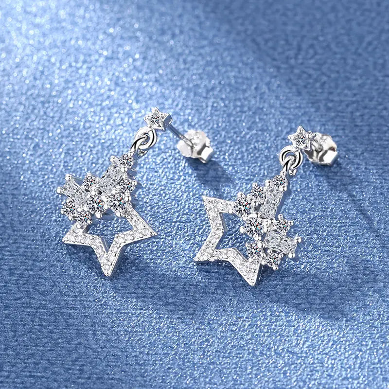 925 Silver Women Hoop Earrings Fashion Pendientes Gift For Female Girl Sparkling Pave CZ U Heart Shape Star Moon Earring E1258