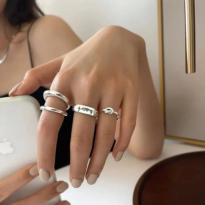 925 Sterling Silver Geometric Multilayer Round Bead Ring Female Fashion Punk Temperament Prevent Allergy Charm Jewelry