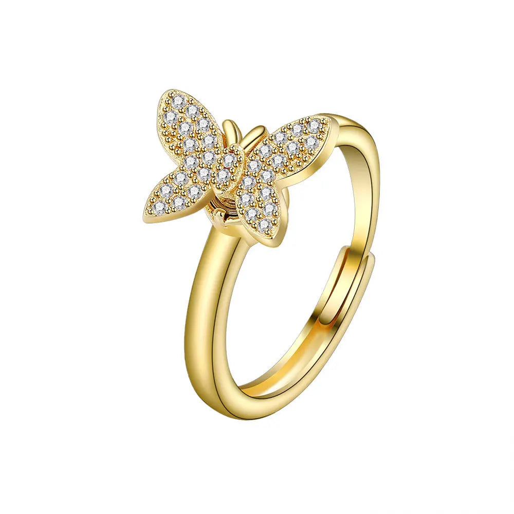 Shining Crystal Sunflower And Bee Fidget Spinner Rings For Women Anti Anxiety Control Anti Stress Rotating Ring Girls Gift
