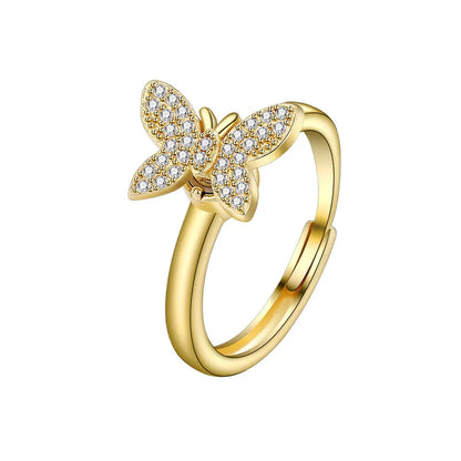 Shining Crystal Sunflower And Bee Fidget Spinner Rings For Women Anti Anxiety Control Anti Stress Rotating Ring Girls Gift