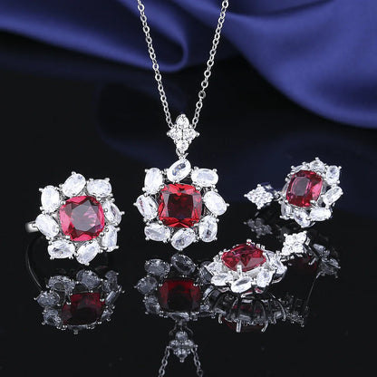 925 Sterling Silver Elegant Jewelry Sets Ring Earrings Necklace For Women Rectangle Geometry Zircon Wedding Accessories