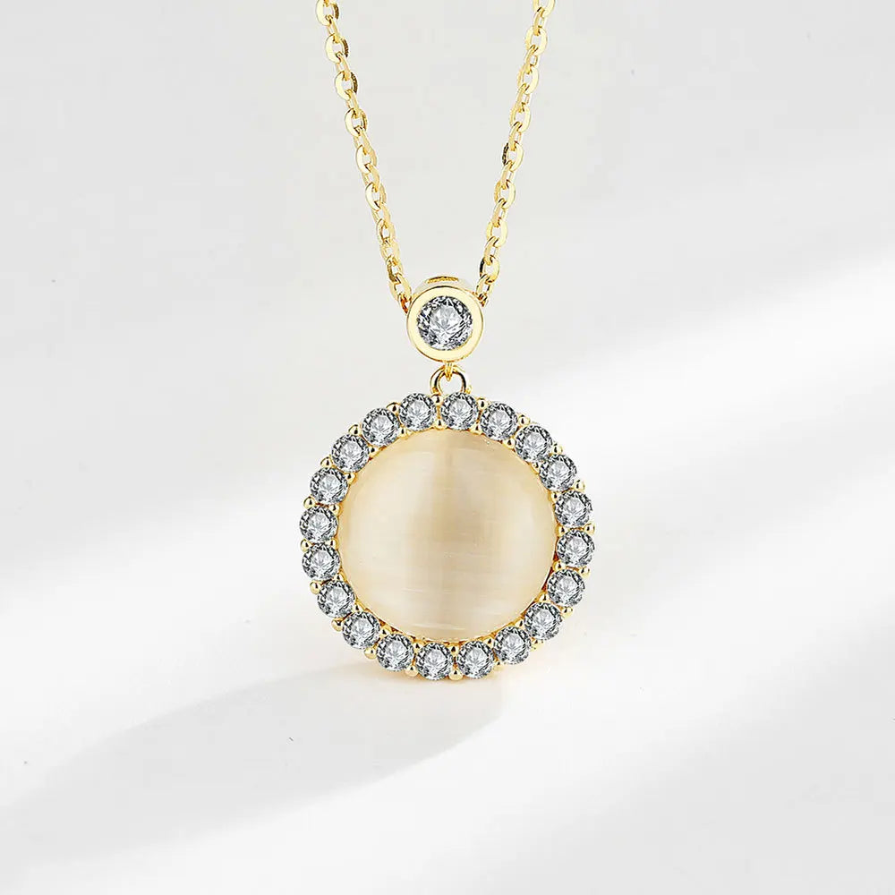 925 Sterling Silver Big Color Stone Pendant Chain Light Crystal Necklace for Women Excellent Jewelry Collarbone Chain 7355