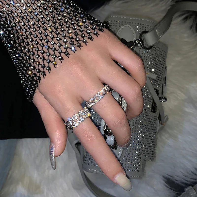 925 Sterling Silver Geometric Multilayer Round Bead Ring Female Fashion Punk Temperament Prevent Allergy Charm Jewelry