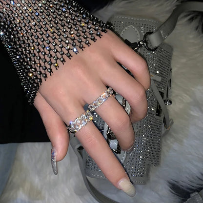 925 Sterling Silver Geometric Multilayer Round Bead Ring Female Fashion Punk Temperament Prevent Allergy Charm Jewelry