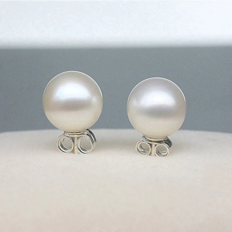 925 Sterling Silver 6mm/8mm/10mm/12mm Freshwater Cultured Pearl Button Ball Stud Earrings For Women As Best Gifts Jewerly