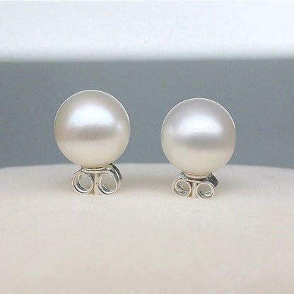 925 Sterling Silver 6mm/8mm/10mm/12mm Freshwater Cultured Pearl Button Ball Stud Earrings For Women As Best Gifts Jewerly