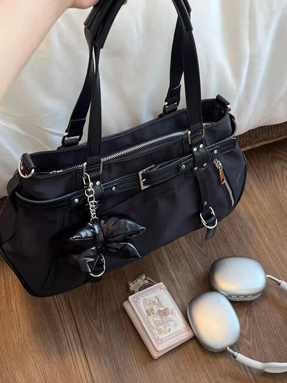 Large Capaci Retro Motorcycle Y2K Spicy Girl Tote Bag Rivet Decorated Single oulder Slant Cross Bag Faionable Trendy