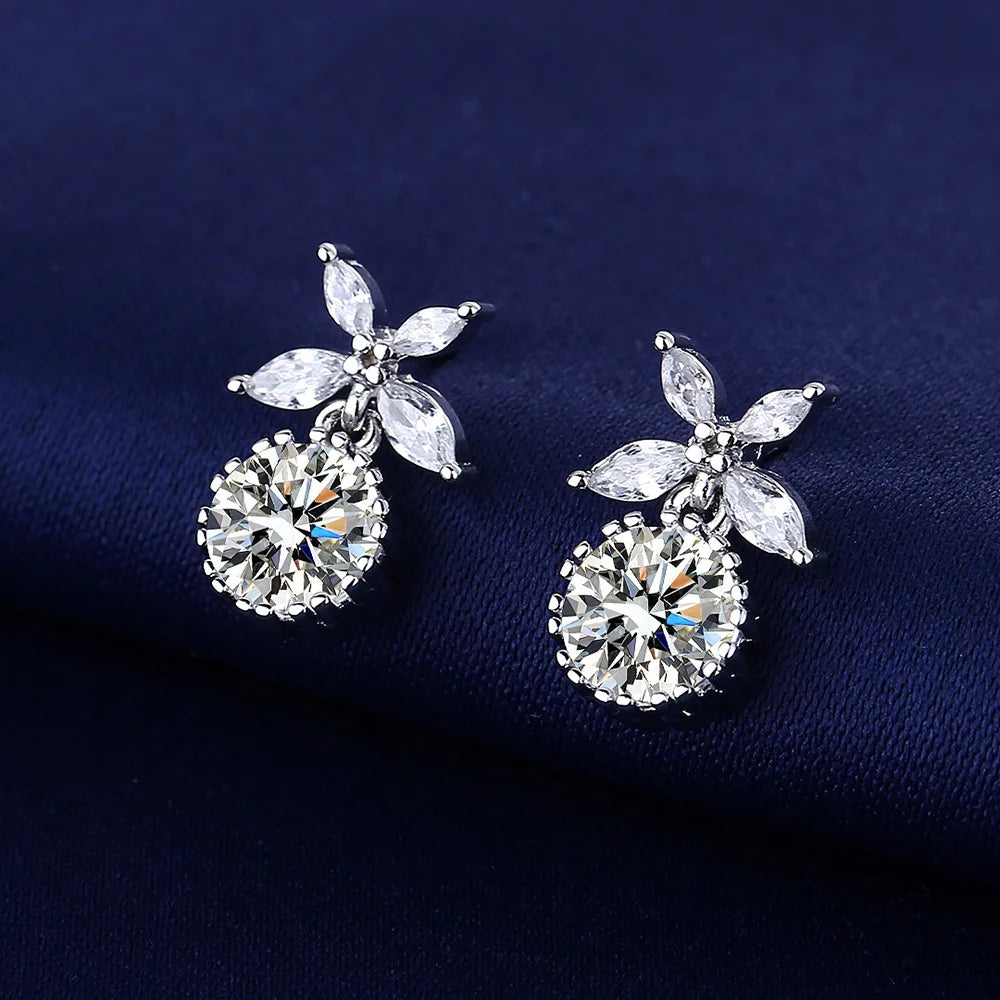 Fine Jewelry 925 Sterling Silver Earrings Inlaid With Zircon Crystal Flower Earrings Charm Jewelry For Women Gift Engagement