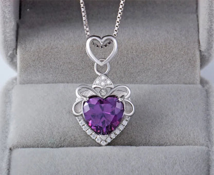 925 Sterling Silver Big Stone Pendant Chain Light Natural Amethyst Necklace for Woman Girl Excellent Jewelry