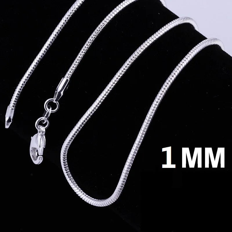 40-75cm 925 Sterling Silver 1MM solid Snake Chain Necklace For Men Women Fashion Jewelry for pendant