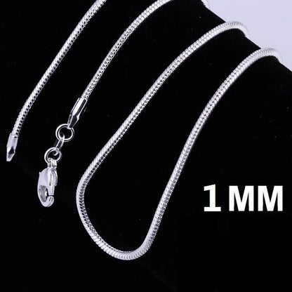 40-75cm 925 Sterling Silver 1MM solid Snake Chain Necklace For Men Women Fashion Jewelry for pendant