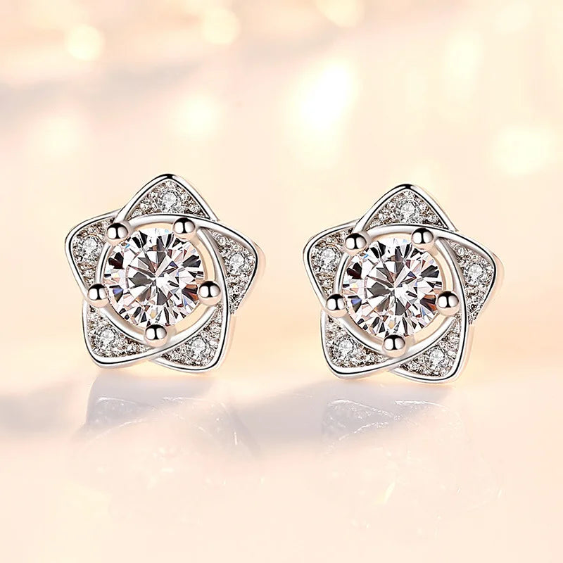925 Sterling Silver Jewelry Women Fashion Cute Tiny Clear Crystal CZ Stud Earrings Gift for Girls Teens Lady R003