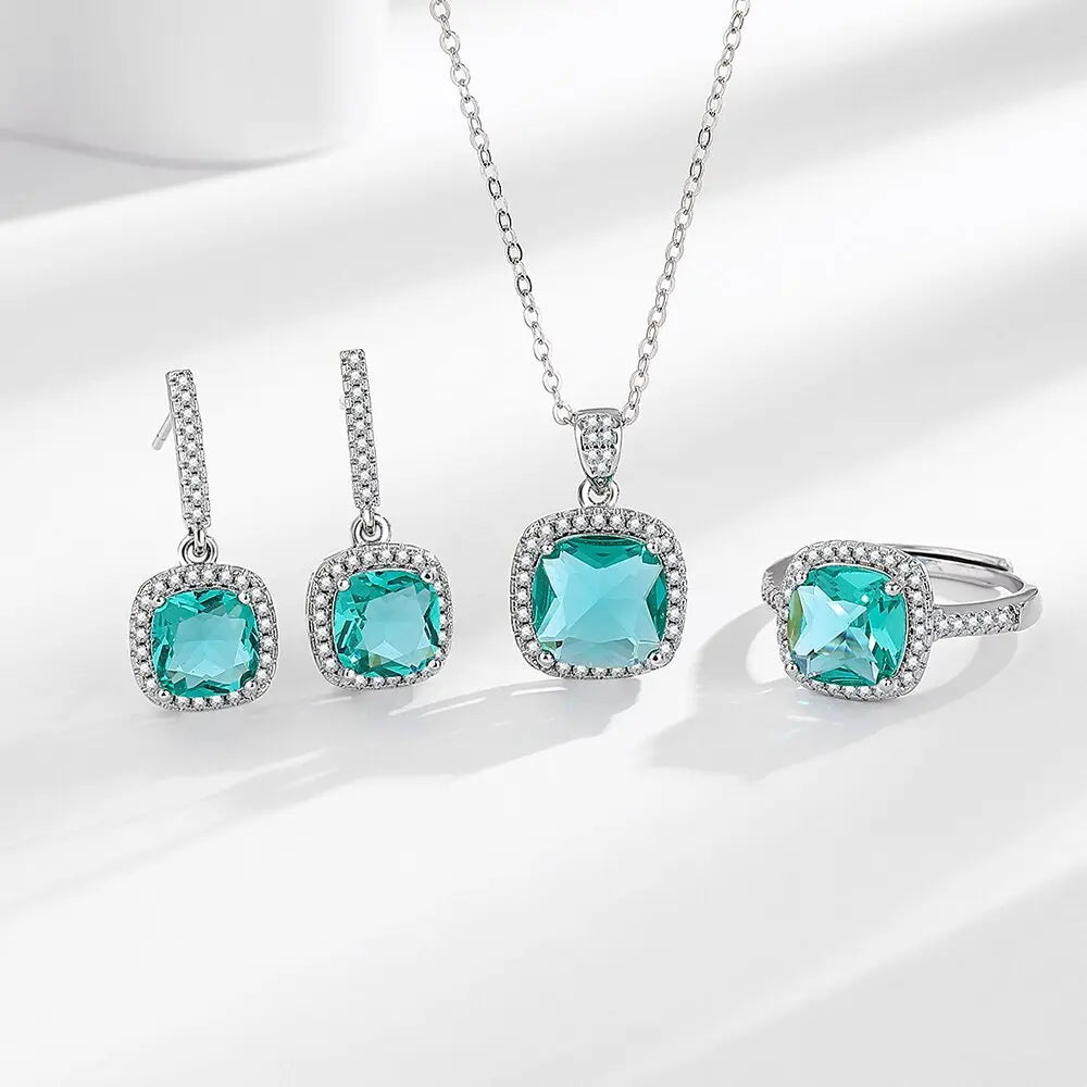 925 Sterling Silver Jewelry Sets For Women Heart Zircon Ring Earrings Necklace Wedding Bridal Elegant Christmas