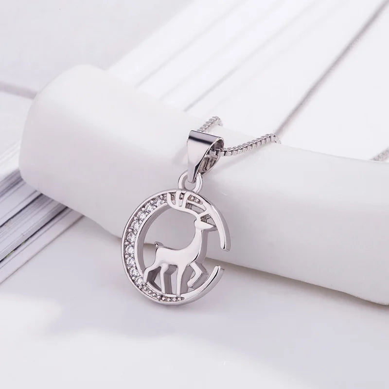 925 Sterling Silver Big Color Stone Pendant Chain Light Crystal Necklace for Women Excellent Jewelry Collarbone Chain 7355