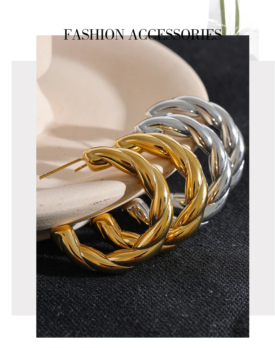 Elysium Stainless Steel C Shape Geometric Twisted Unusual Earrings Gold Silver Color Metal Women Daily Wear Jewelry High Quality