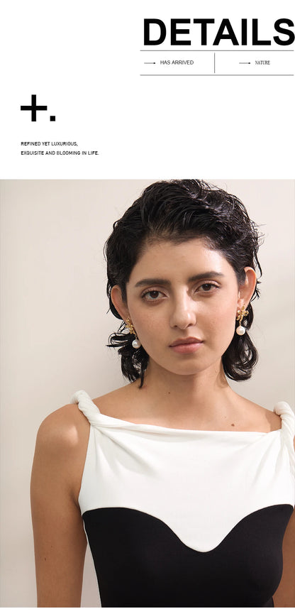 Elysium Waterproof Flower Imitation Pearls Drop Earrings for Women New Stainless Steel Korean Elegant Fashion Jewelry Accessories