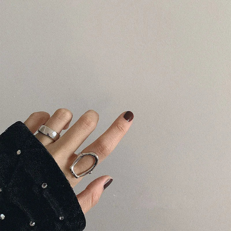 925 Sterling Silver Geometric Multilayer Round Bead Ring Female Fashion Punk Temperament Prevent Allergy Charm Jewelry