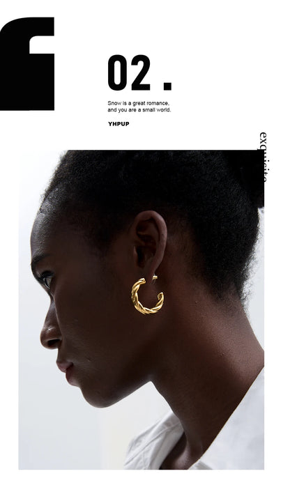 Elysium Stainless Steel C Shape Geometric Twisted Unusual Earrings Gold Silver Color Metal Women Daily Wear Jewelry High Quality