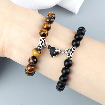 Hot Couple Yin Yang Bracelet Set Men 8mm Natural Stone Heart shape Magnet Love Braclet for Women Friendship Fashion Jewelry Gift