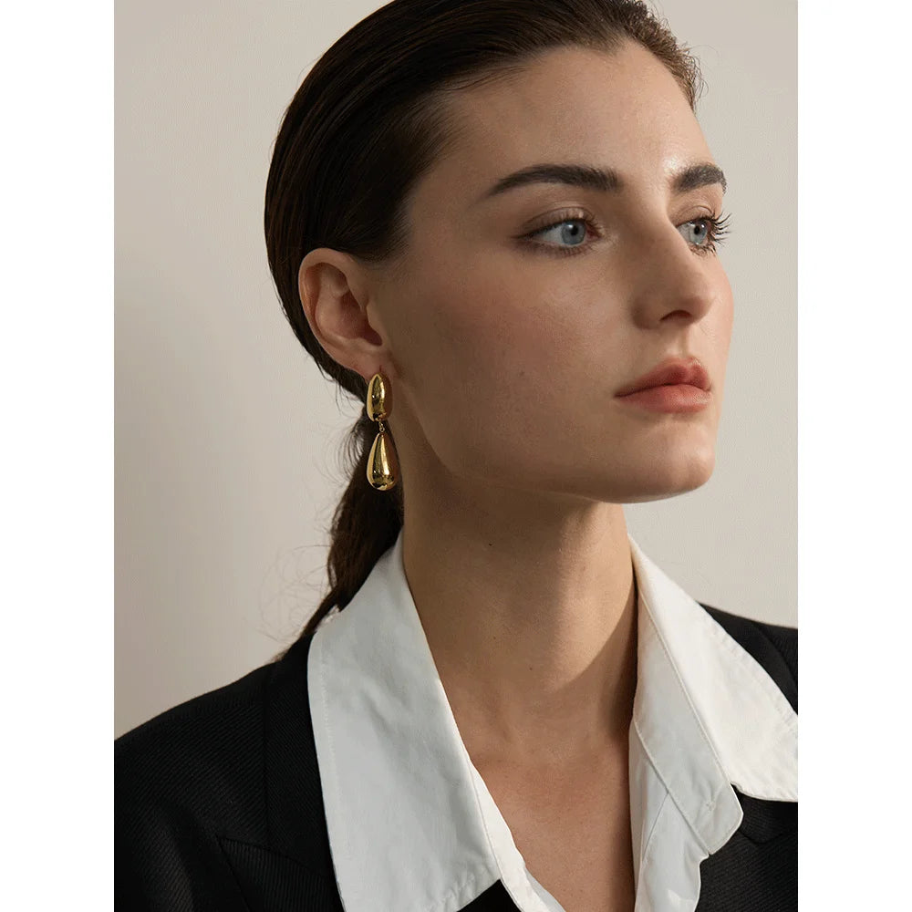 Elysium Charm Stainless Steel Water Drop Teardrop Dangle Earrings Waterproof Metal Statement High Quality Jewelry 18K Gold Plated