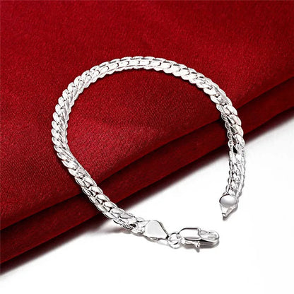 New 925 Sterling Silver 2 Piece Full Sideways Chain Necklace Bracelet For Women Men Fashion Jewelry Sets Wedding Gift