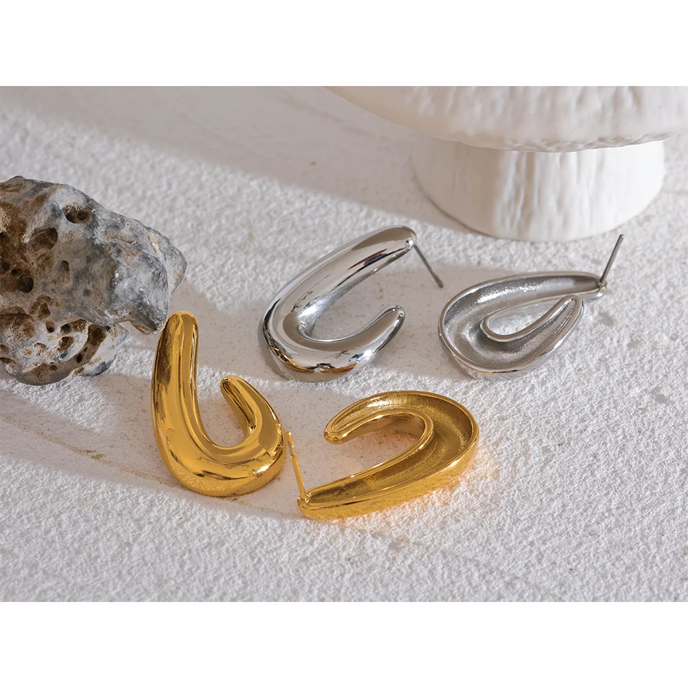 Elysium 316l Stainless Steel Geometric Textured Stud Earrings Prevent Allergy 18K PVD Plated Metal Simple Jewelry for Women Gift