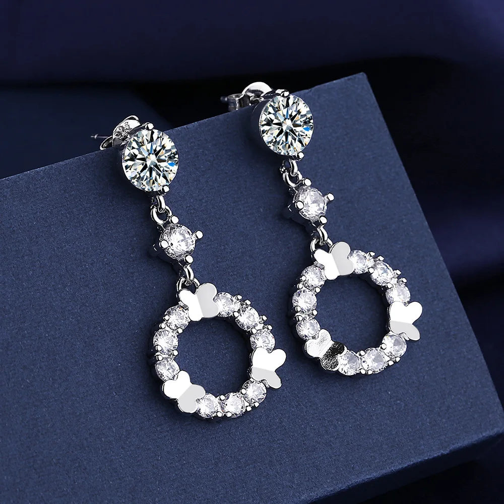 New 925 Silver Women Hoop Earrings Fashion Pendientes Gift For Female Girl Sparkling Pave CZ U Heart Shape Star Moon Earring