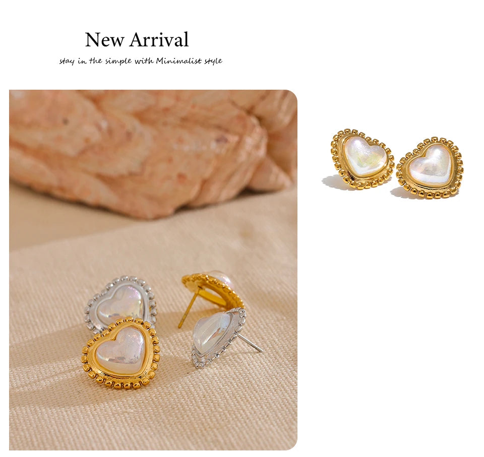 Elysium Exquisite Imitation Pearl Heart Love Daily Stud Earrings Women Water Resistant Stainless Steel Fashion Romantic Jewelry