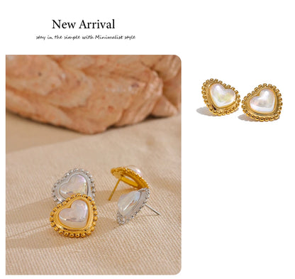 Elysium Exquisite Imitation Pearl Heart Love Daily Stud Earrings Women Water Resistant Stainless Steel Fashion Romantic Jewelry