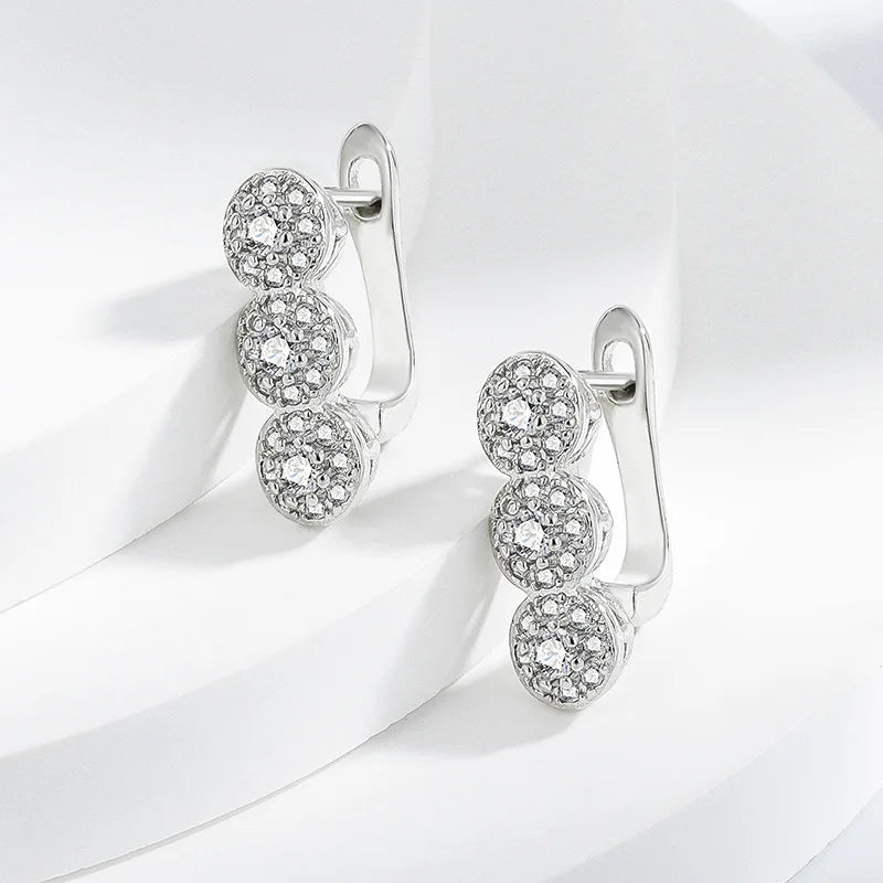 925 Sterling silver needle Earrings Fashion High Quality Jewelry Double Row Crystal Zircon Round Stud H570