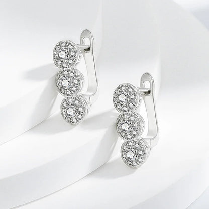 925 Sterling silver needle Earrings Fashion High Quality Jewelry Double Row Crystal Zircon Round Stud H570