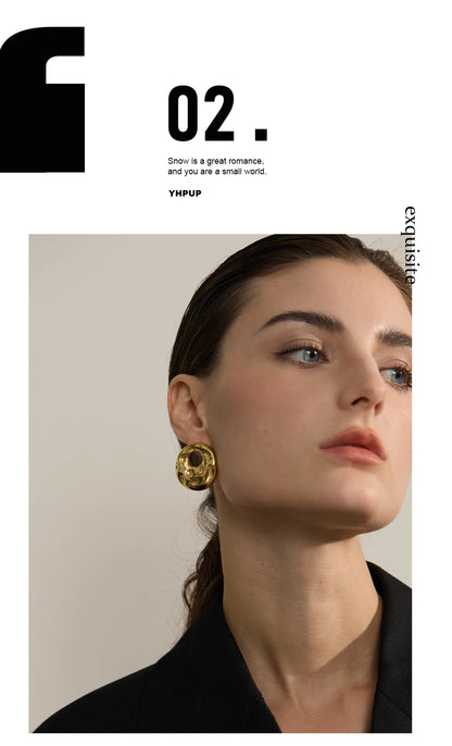 Elysium  New Hammer Stainless Steel Metal Round Hollow Stud Earrings for Women Individualistic Versatile Jewelry Waterproof Gift