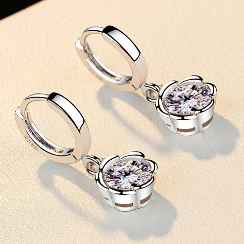 New 925 Sterling Silver Earrings For Women Original Charm Double Hoop Earrings Pave CZ Fine Engagement Anniversary Jewelry Gift