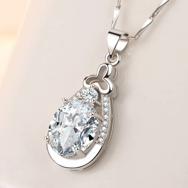 925 Sterling Silver Necklace For Women Round Pendent Sparkling Pave CZ Necklace Fashion Anniversary Birthday Jewelry Gifts