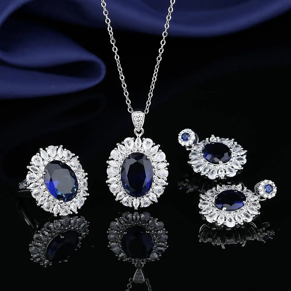 925 Sterling Silver Elegant Jewelry Sets Ring Earrings Necklace For Women Rectangle Geometry Zircon Wedding Accessories