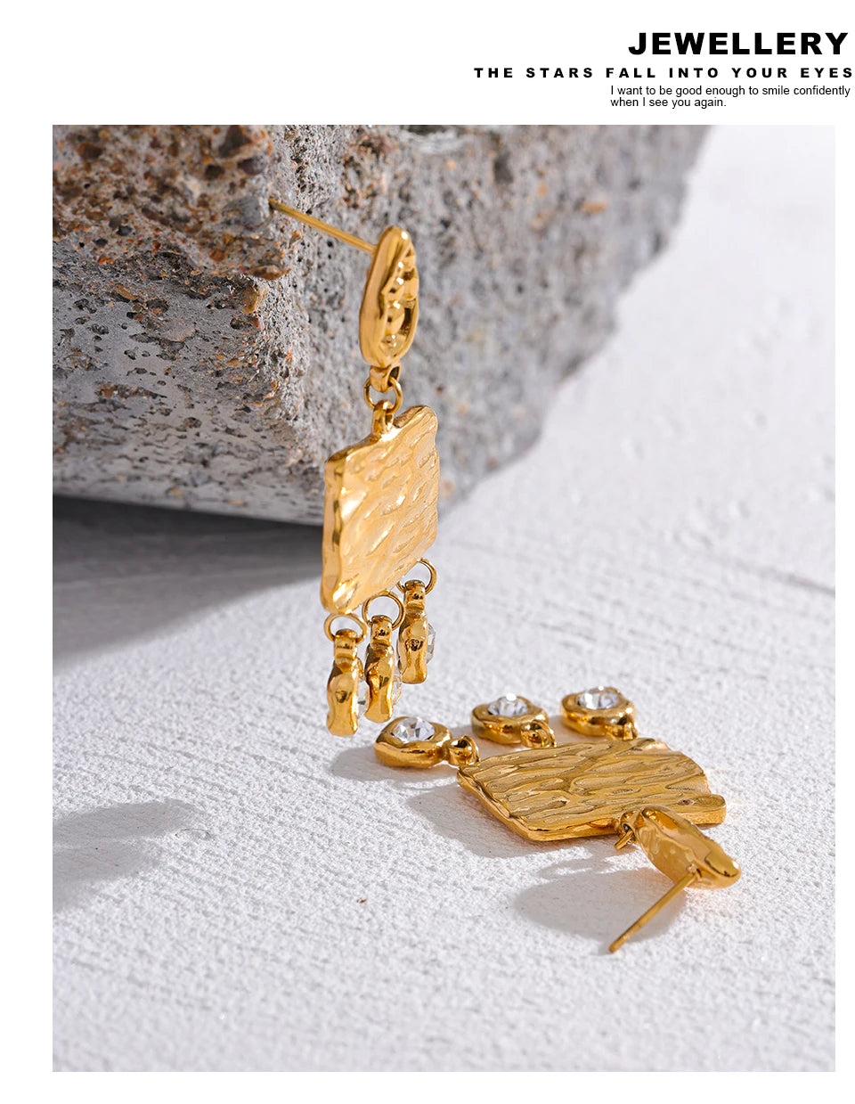 Elysium 316l Stainless Steel Square Geometric Dangle Earrings Delicate Cubic Zirconia Temperament Fashion France Jewelry Women