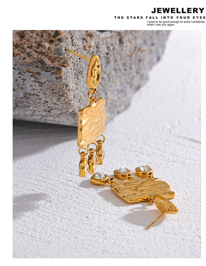 Elysium 316l Stainless Steel Square Geometric Dangle Earrings Delicate Cubic Zirconia Temperament Fashion France Jewelry Women