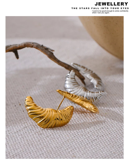 Elysium Stainless Steel Croissant Moon Stud Earrings for Women Anti Allergy Metal Charm Popular Jewelry 18K Gold PVD Plated