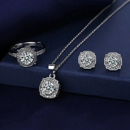 925 Sterling Silver Jewelry Sets For Women Heart Zircon Ring Earrings Necklace Wedding Bridal Elegant Christmas