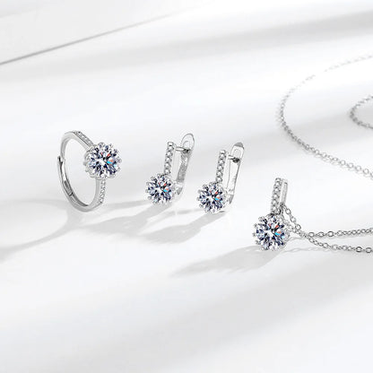 925 Sterling Silver Jewelry Sets For Women Heart Zircon Ring Earrings Necklace Wedding Bridal Elegant Christmas