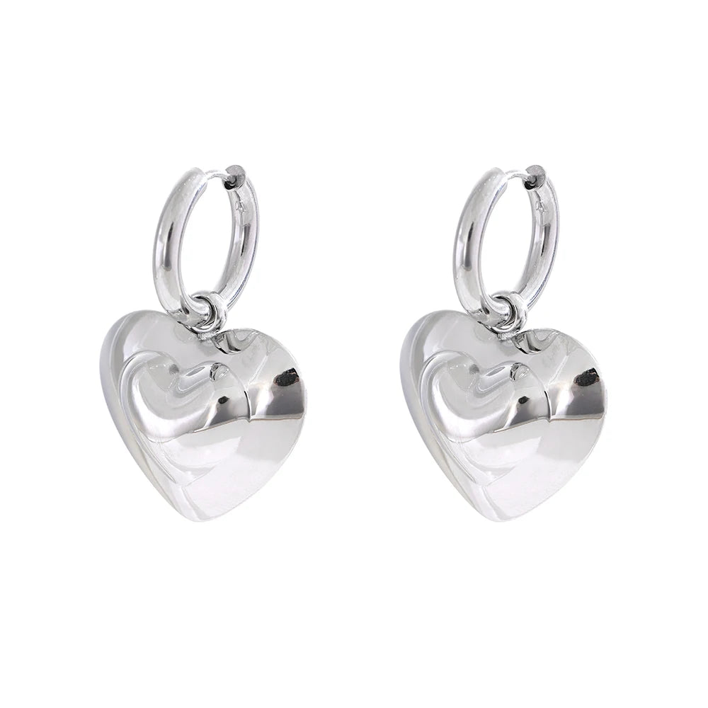 Elysium Exquisite Hollow Smooth Stereoscopic Heart Love Drop Dangle Daily Hoop Earrings Waterproof Stainless Steel Jewelry Women