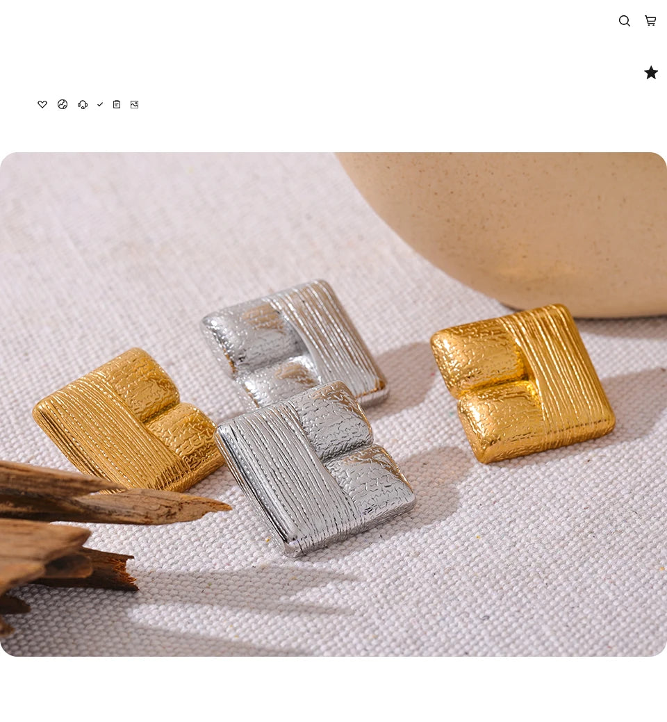 Elysium New Fashion 316L Stainless Steel Square Stud Earrings Charm Metal Texture 18K Gold Plated Waterproof Statement Jewelry