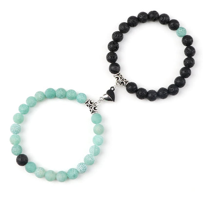 Hot Couple Yin Yang Bracelet Set Men 8mm Natural Stone Heart shape Magnet Love Braclet for Women Friendship Fashion Jewelry Gift