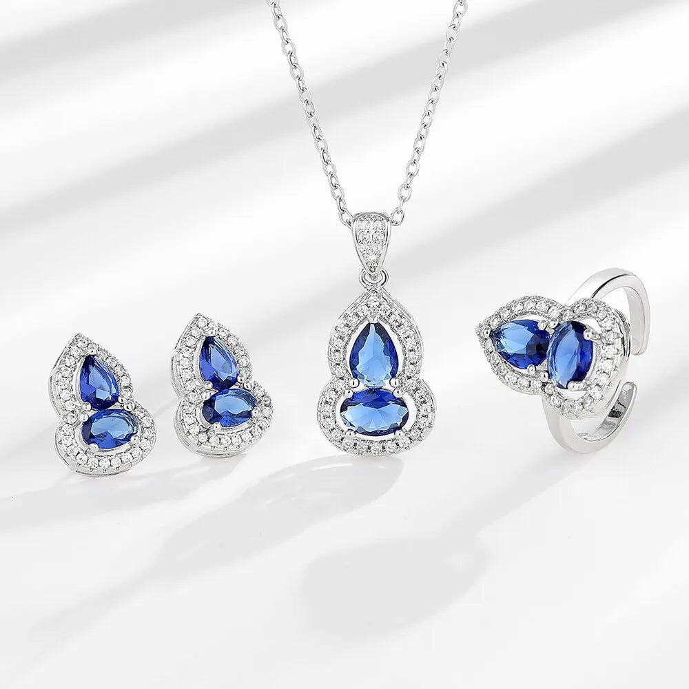 925 Sterling Silver Jewelry Sets For Women Heart Zircon Ring Earrings Necklace Wedding Bridal Elegant Christmas