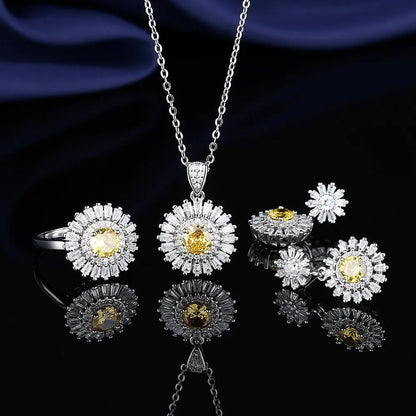 925 Sterling Silver Elegant Jewelry Sets Ring Earrings Necklace For Women Rectangle Geometry Zircon Wedding Accessories