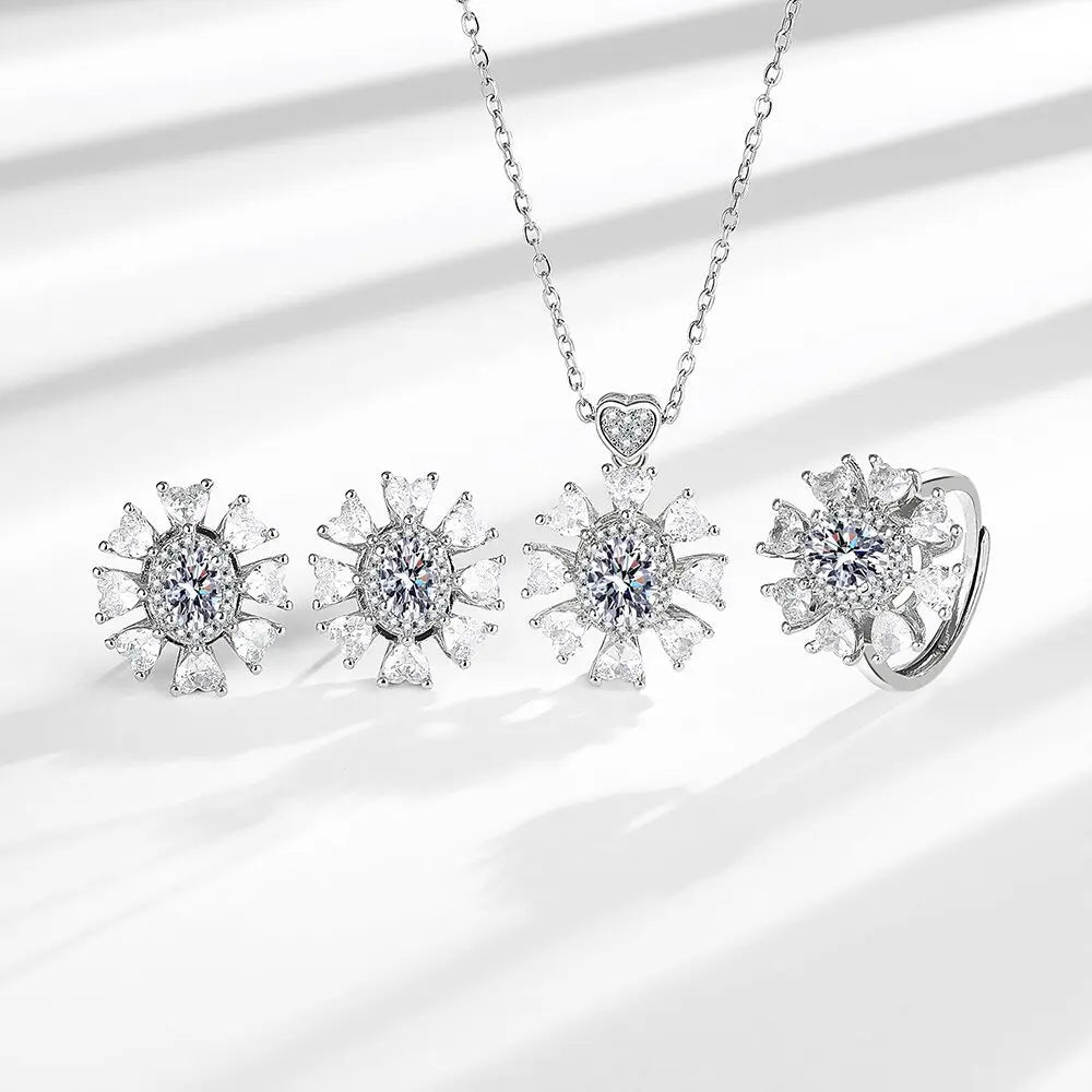 925 Sterling Silver Jewelry Sets For Women Heart Zircon Ring Earrings Necklace Wedding Bridal Elegant Christmas