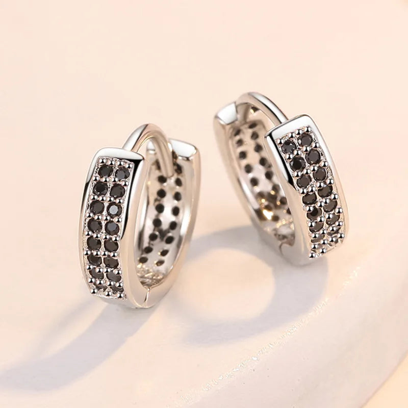 New 925 Sterling Silver Earrings For Women Original Charm Double Hoop Earrings Pave CZ Fine Engagement Anniversary Jewelry Gift